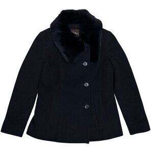 COLE HAAN Wool & Cashmere Genuine RABBIT FUR Black Designer Jacket Coat Womens 6